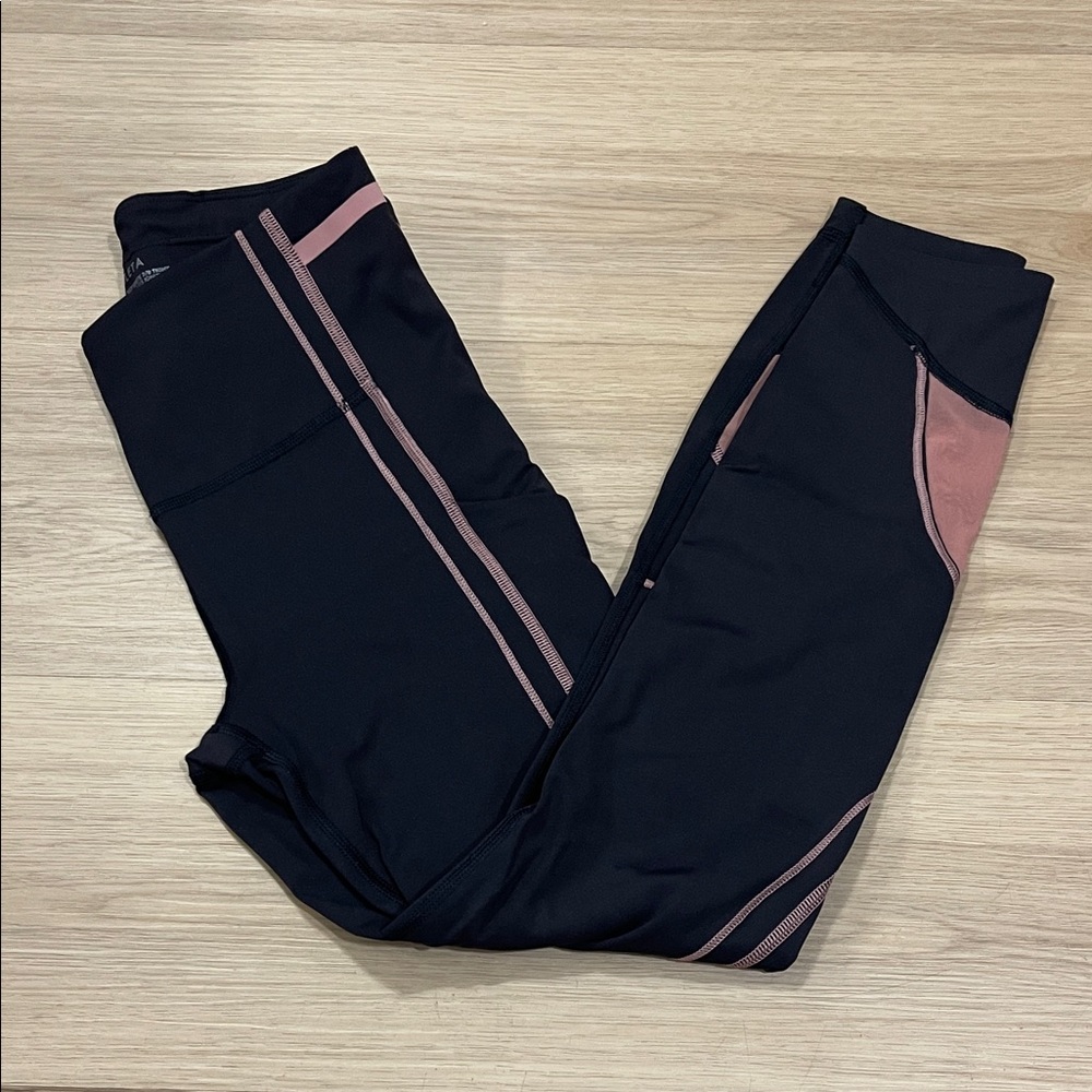 Athleta Black Leggings with Pink Accents